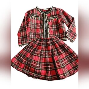 Girls Red Plaid Skirt and Jacket Set